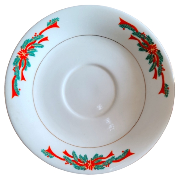 1 Vtg 90s Footed Cup Saucer Fairfield Fine China Poinsettia & Ribbons Gold Trim - Picture 2 of 8